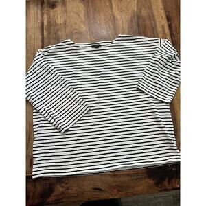 J.Crew 100% Cotton Crew Neck Striped Print T-Shirt Black White Size Large